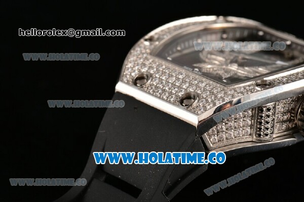 Richard Mille RM025-01 Miyota 6T51 Automatic Diamonds/Steel Case with Black Dial and Black Rubber Strap - Click Image to Close